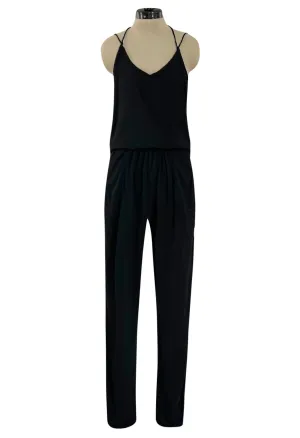 Late 1970s Ossie Clark Gold Label Slinky Black Jersey Tank Top & Peg Leg Pant Set