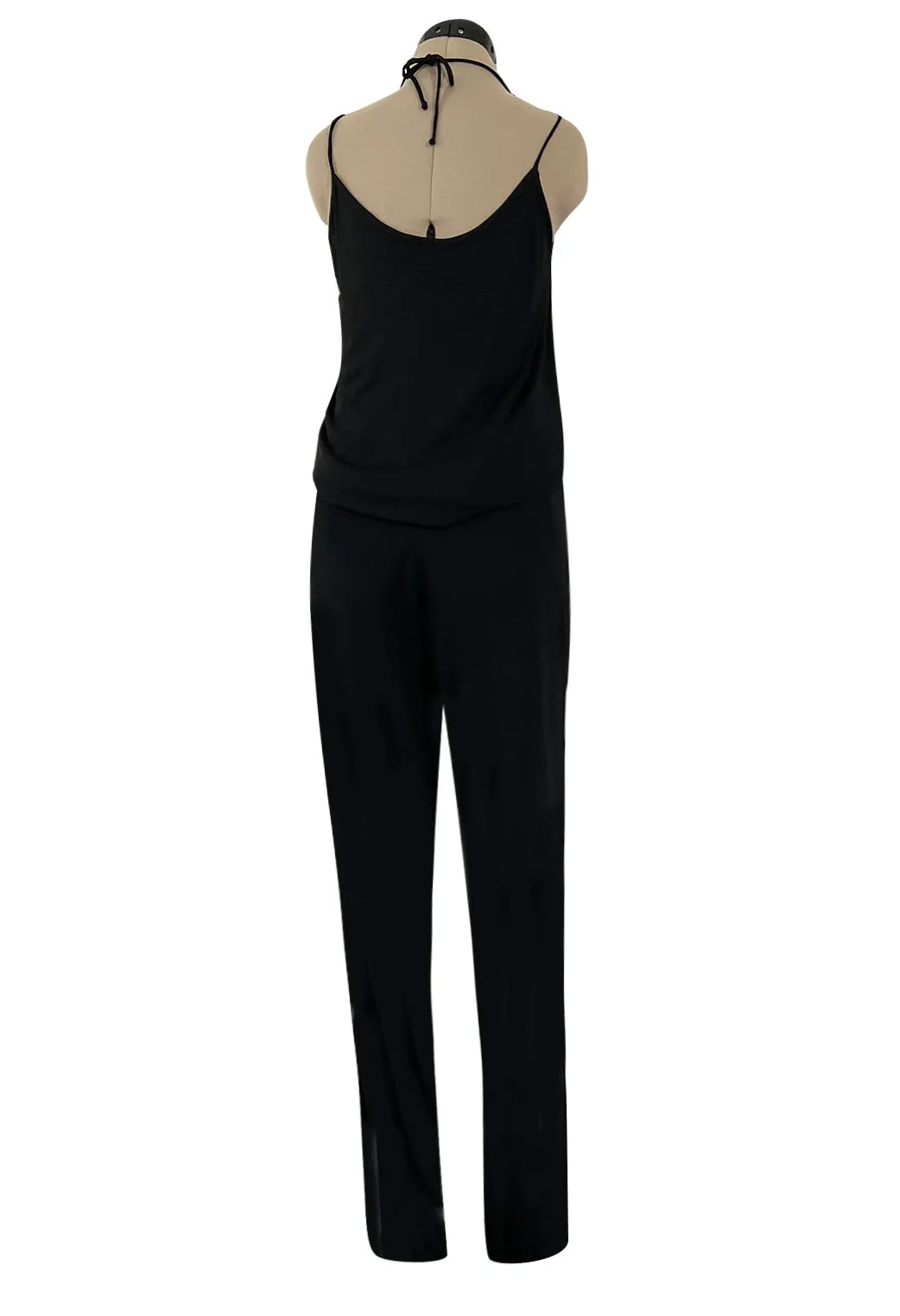 Late 1970s Ossie Clark Gold Label Slinky Black Jersey Tank Top & Peg Leg Pant Set