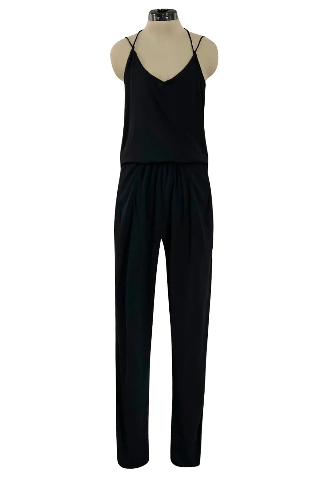Late 1970s Ossie Clark Gold Label Slinky Black Jersey Tank Top & Peg Leg Pant Set