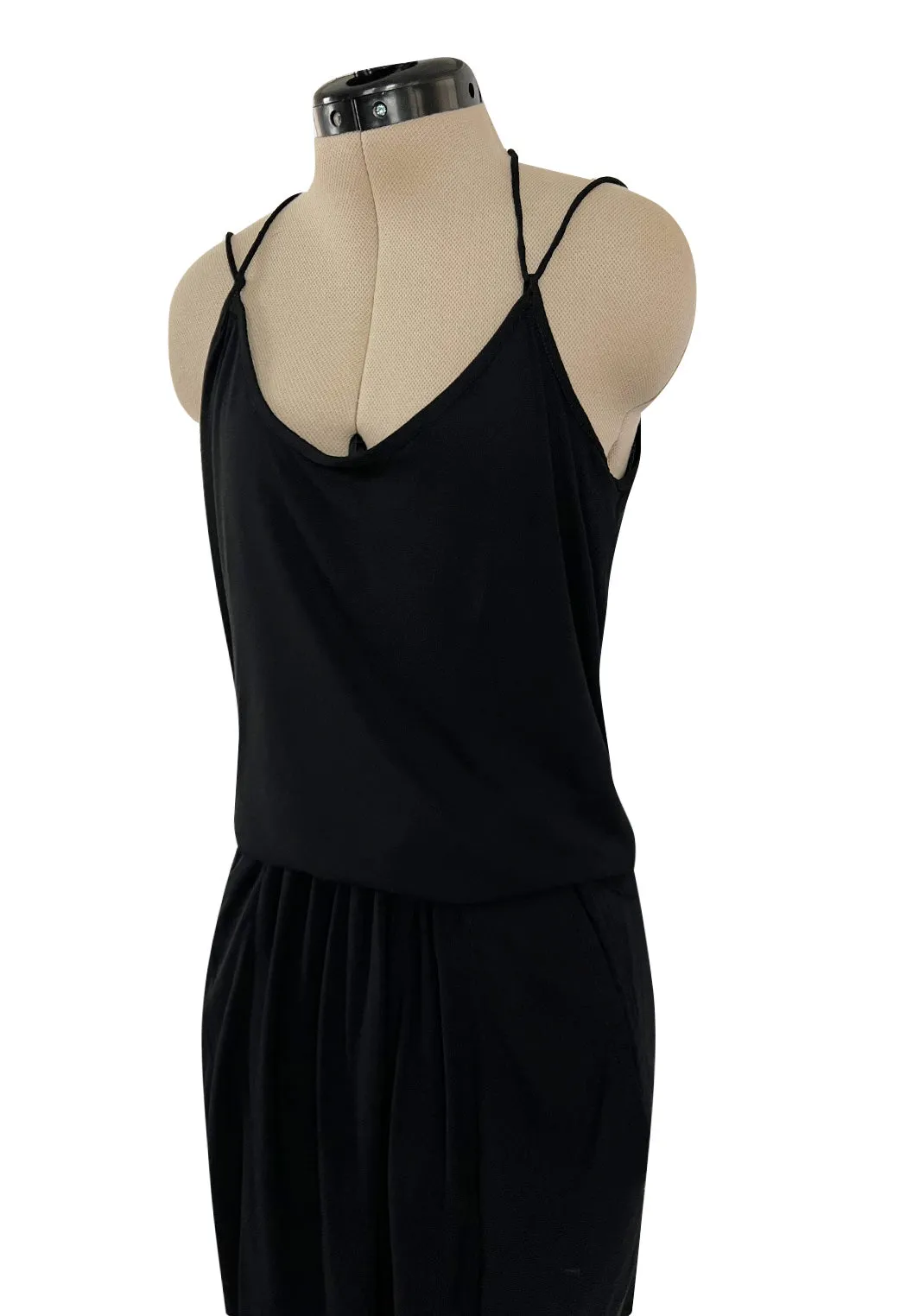 Late 1970s Ossie Clark Gold Label Slinky Black Jersey Tank Top & Peg Leg Pant Set