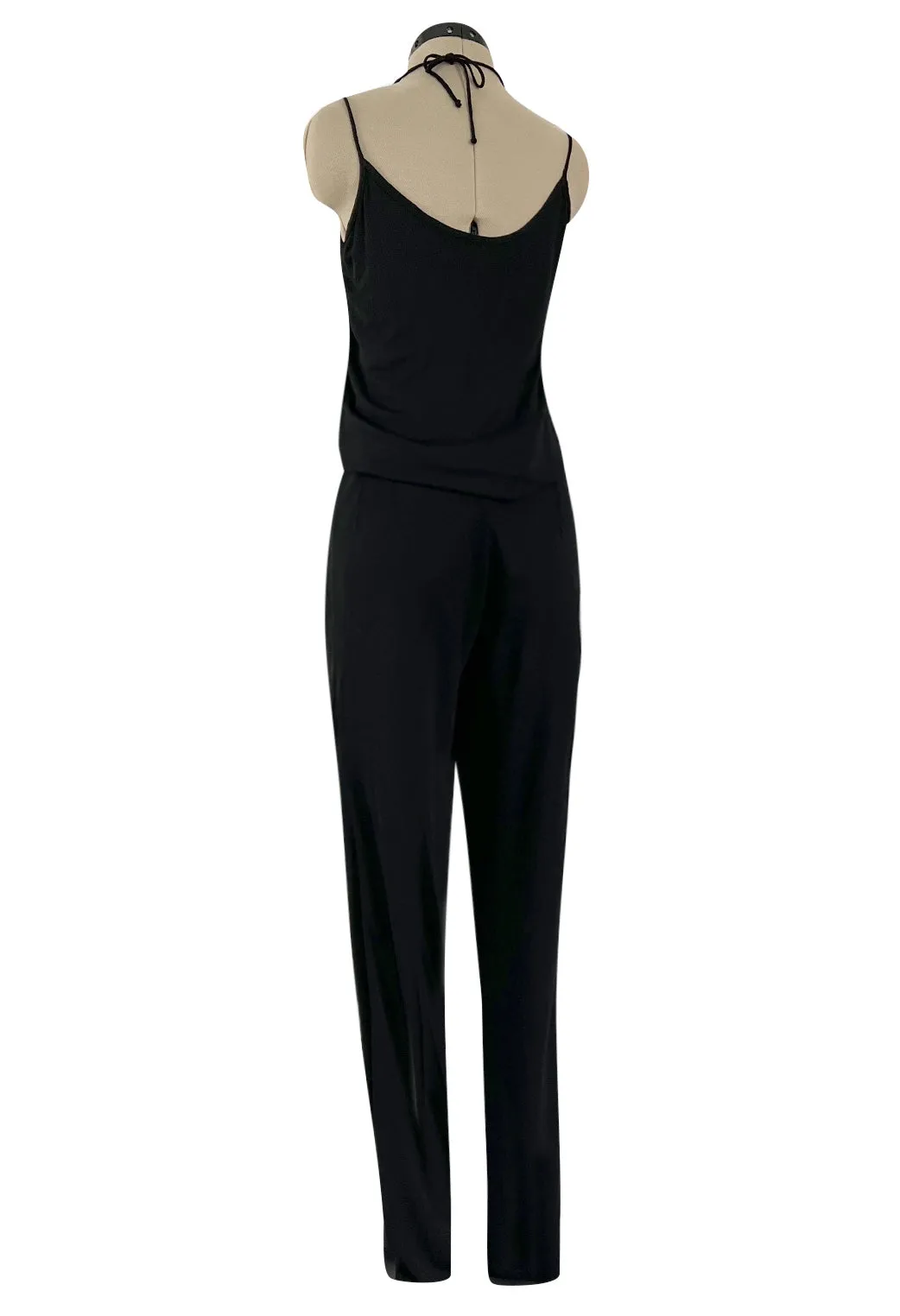 Late 1970s Ossie Clark Gold Label Slinky Black Jersey Tank Top & Peg Leg Pant Set