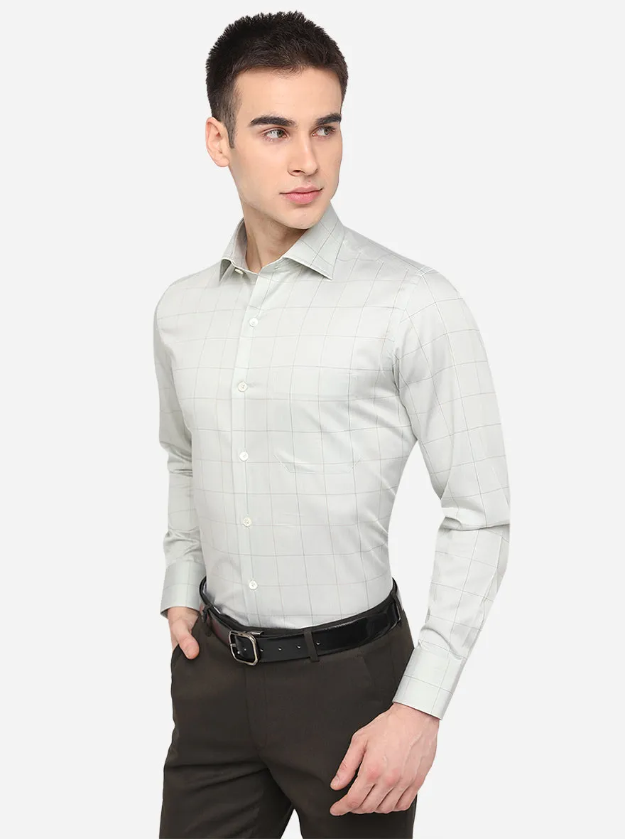 Light Green Checked Slim Fit Formal Shirt | JadeBlue
