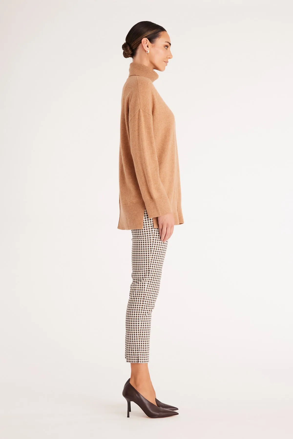 Liv Check Pant  - Camel Check