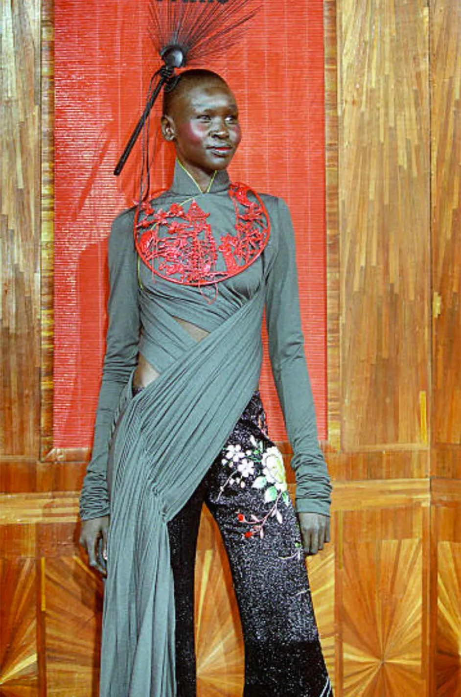 Masterpiece Fall 2001 Jean Paul Gaultier Runway Haute Couture Beaded & Embroidered Pant w Silk Jersey Top Set