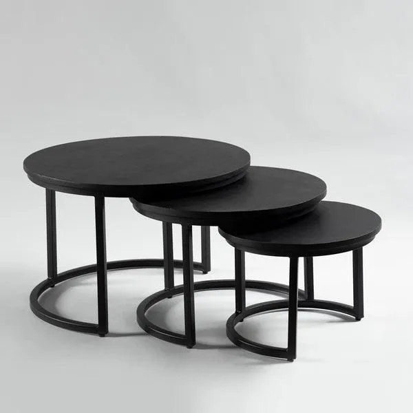 Matt Black Polished Iron Side Table | Coffee Table For Living Room & Home Set of 3