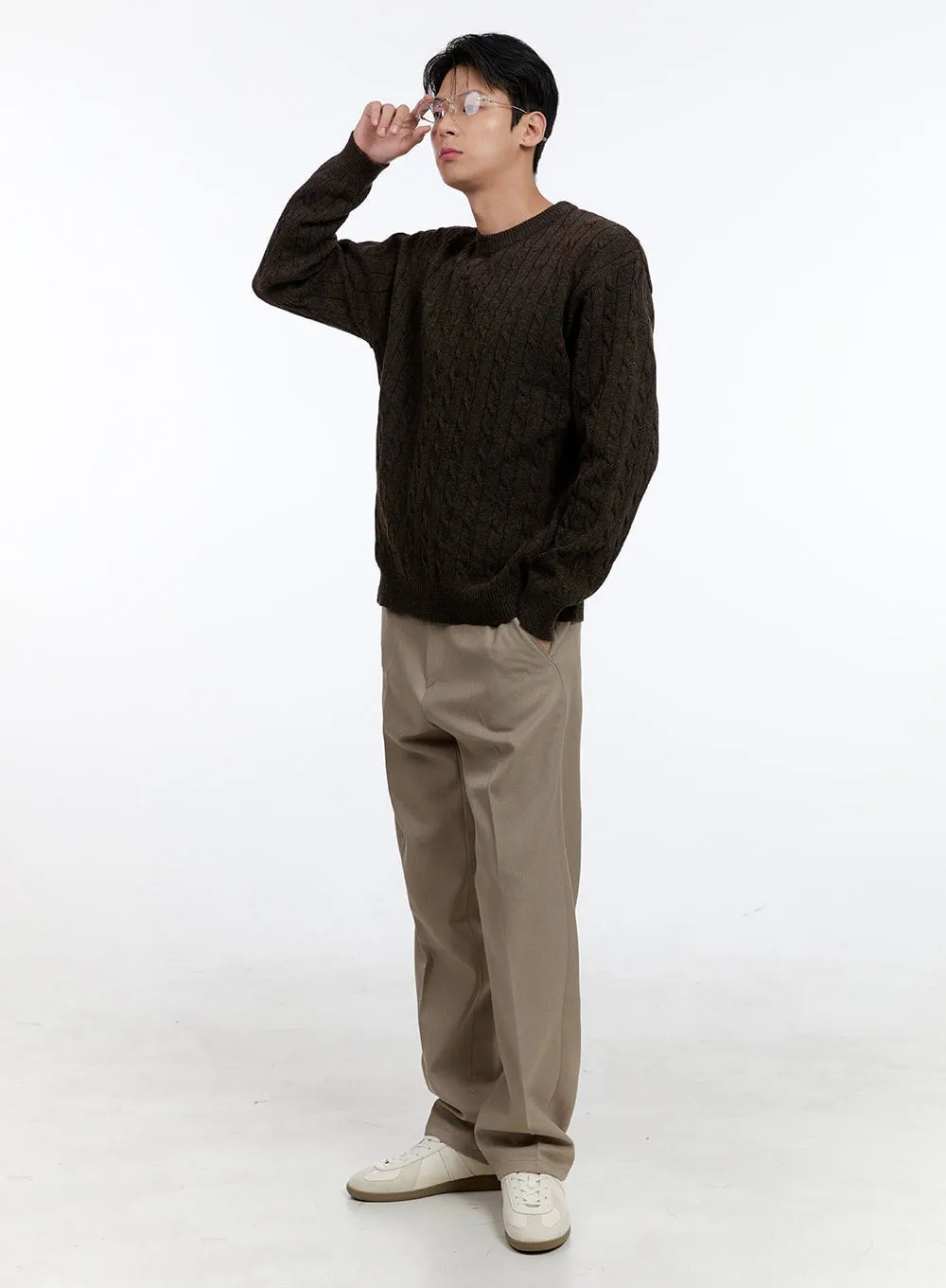 Men's Cable Knit Round Neck Sweater IG428