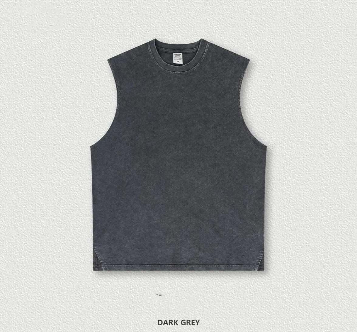 Men's Retro Washed Out Sleeveless Cotton Top