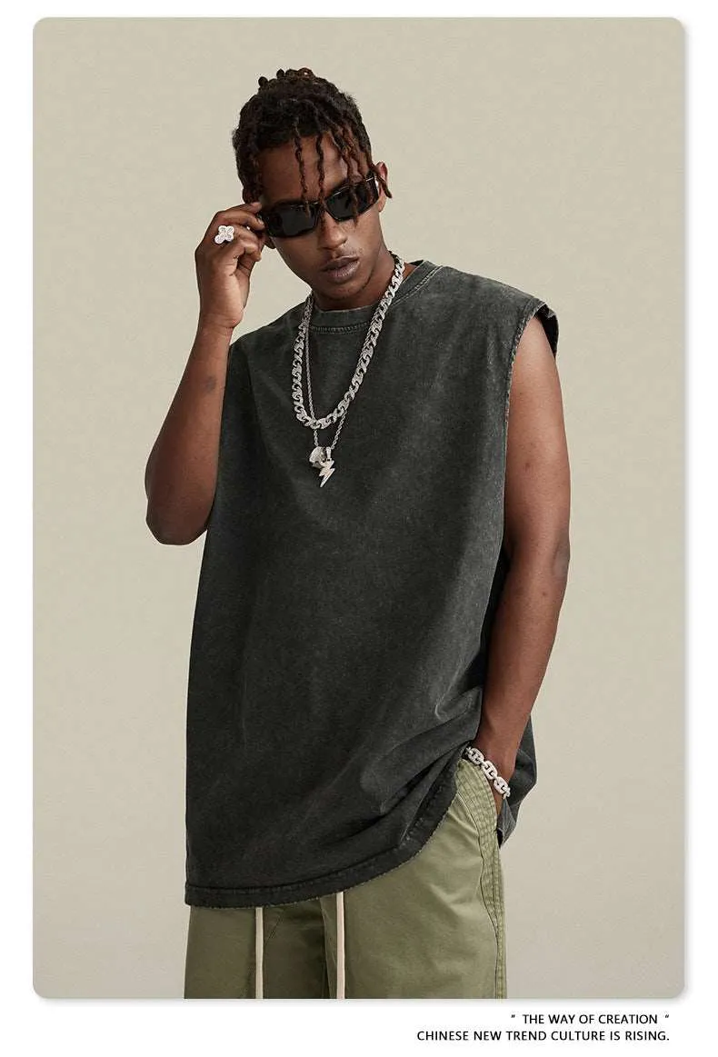 Men's Retro Washed Out Sleeveless Cotton Top