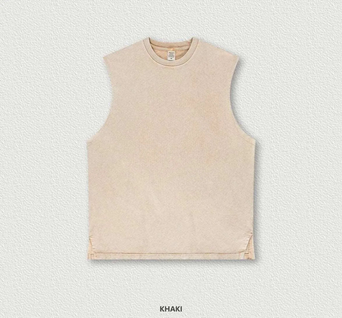 Men's Retro Washed Out Sleeveless Cotton Top