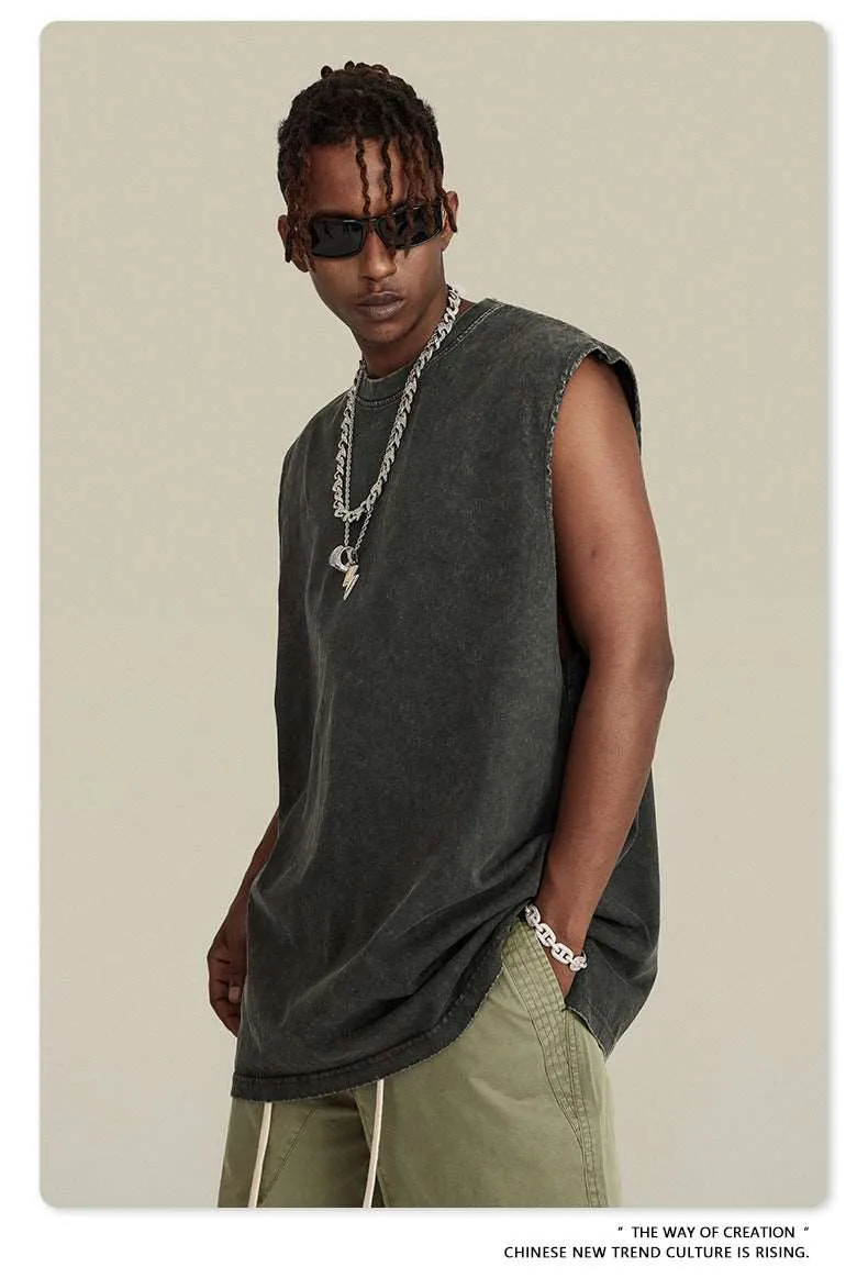 Men's Retro Washed Out Sleeveless Cotton Top