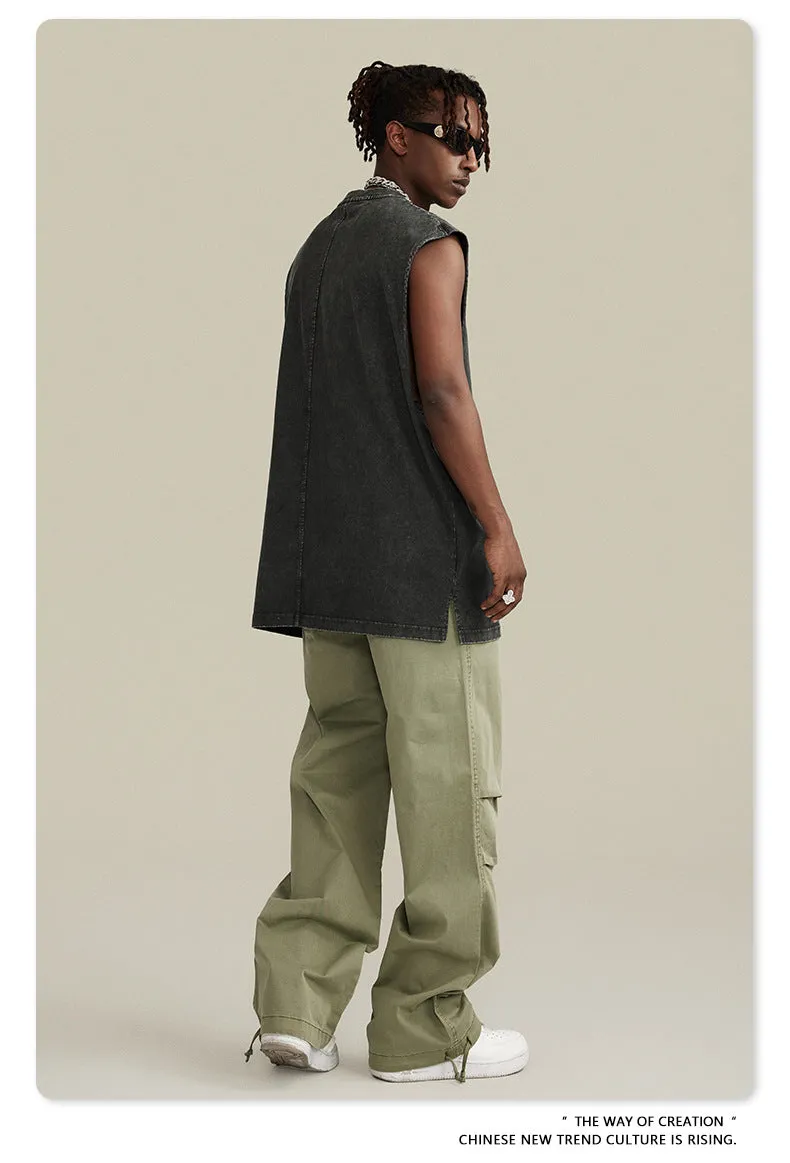 Men's Retro Washed Out Sleeveless Cotton Top