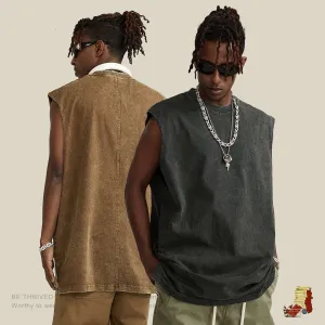 Men's Retro Washed Out Sleeveless Cotton Top