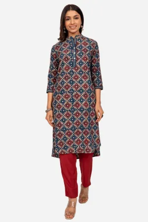 Navy High Low Kurta