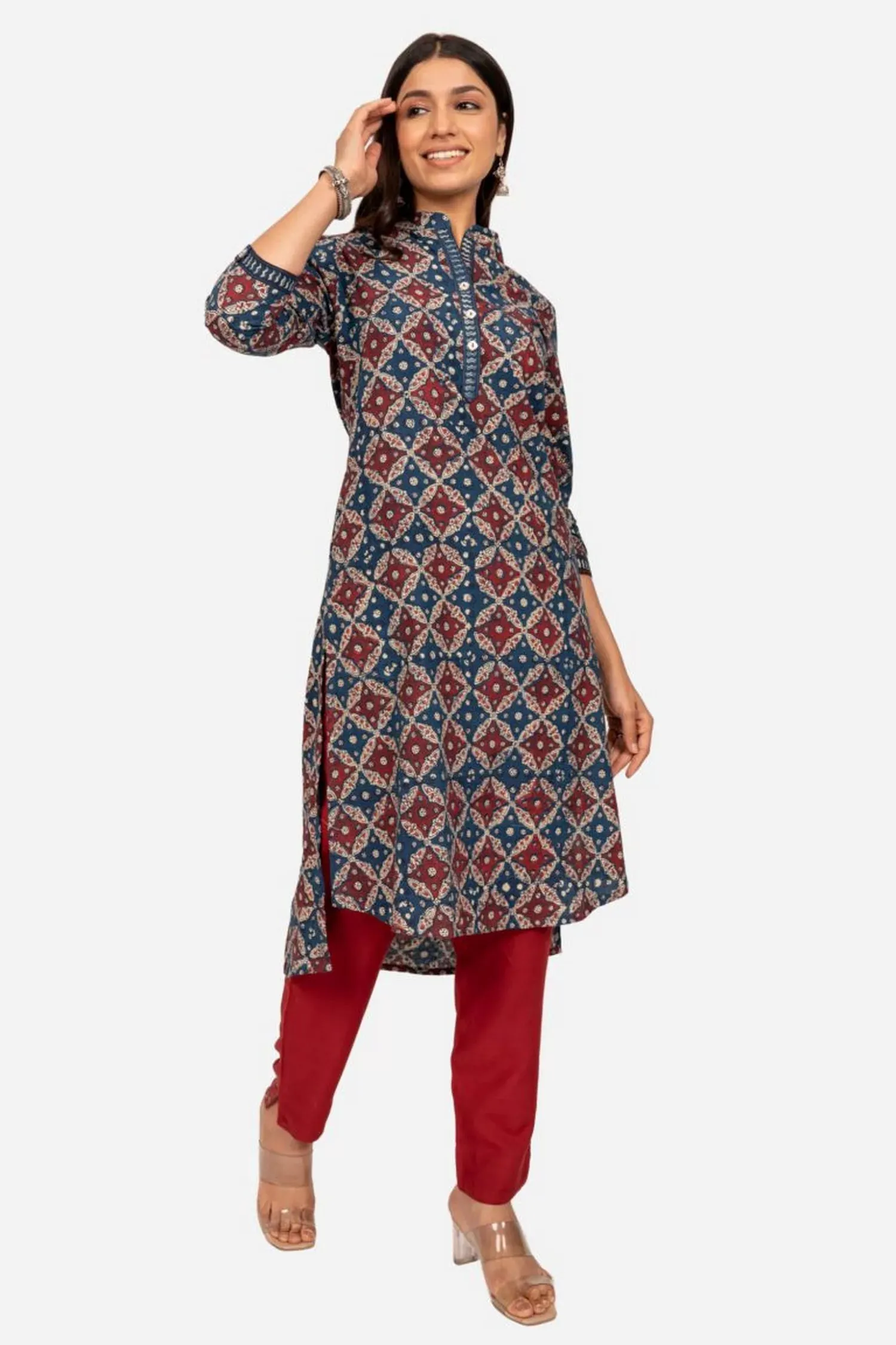 Navy High Low Kurta