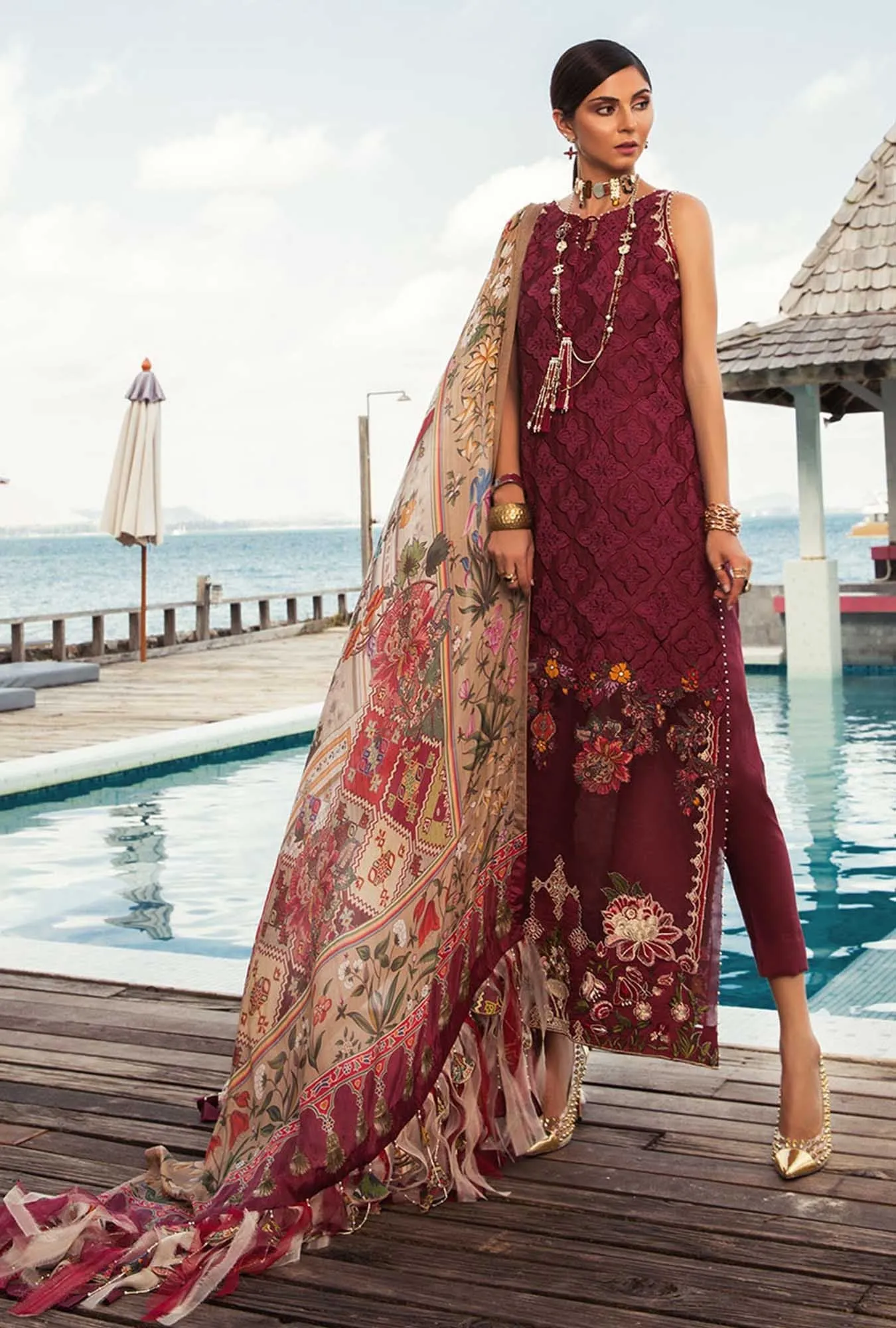 Noor by Saadia Asad Luxury Lawn Collection 2019 – 01A RUBY RED