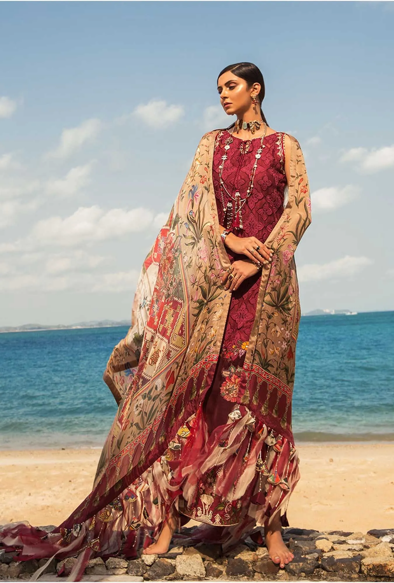 Noor by Saadia Asad Luxury Lawn Collection 2019 – 01A RUBY RED