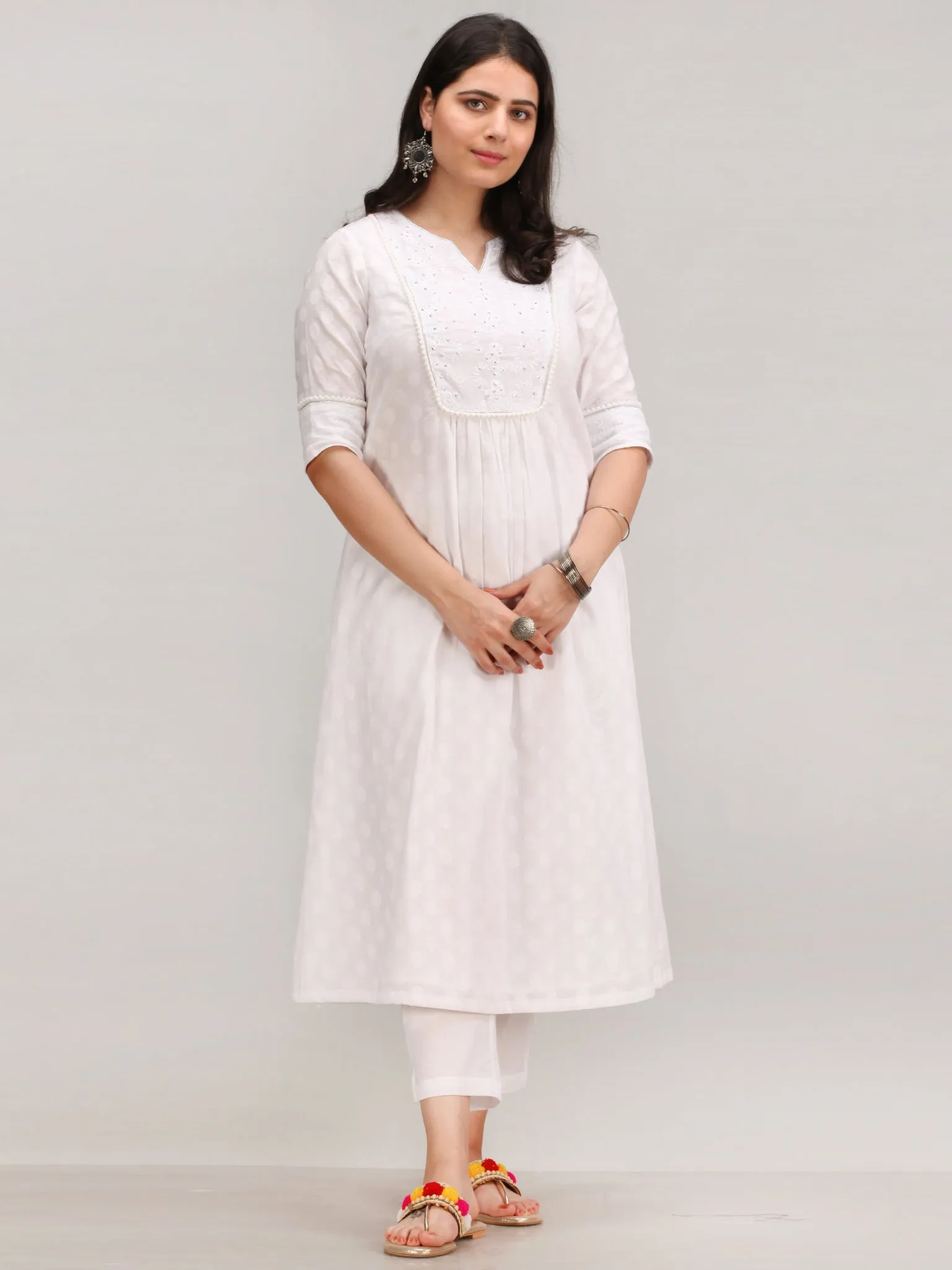 Noor Gulal - Self Emboss Work ALine Kurta Pant Set With Leheriya Dupatta - KS116AXXD6