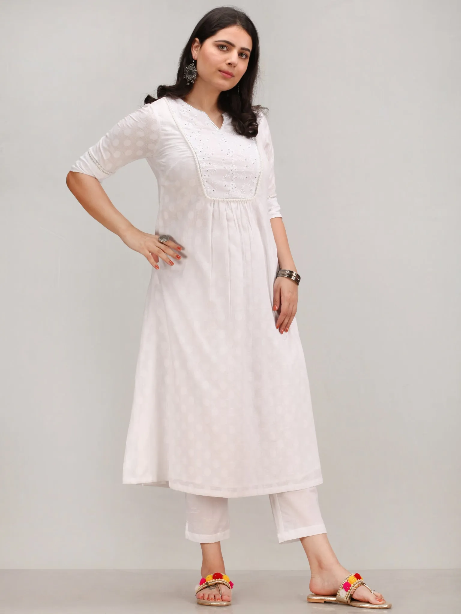 Noor Gulal - Self Emboss Work ALine Kurta Pant Set With Leheriya Dupatta - KS116AXXD6