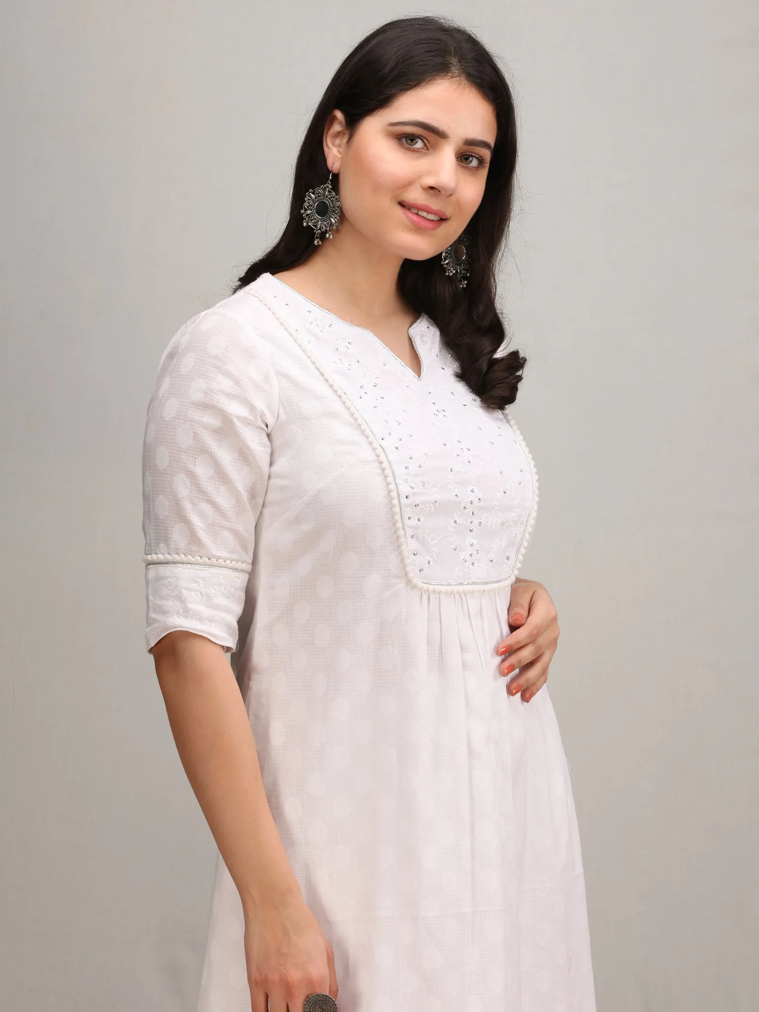 Noor Gulal - Self Emboss Work ALine Kurta Pant Set With Leheriya Dupatta - KS116AXXD6