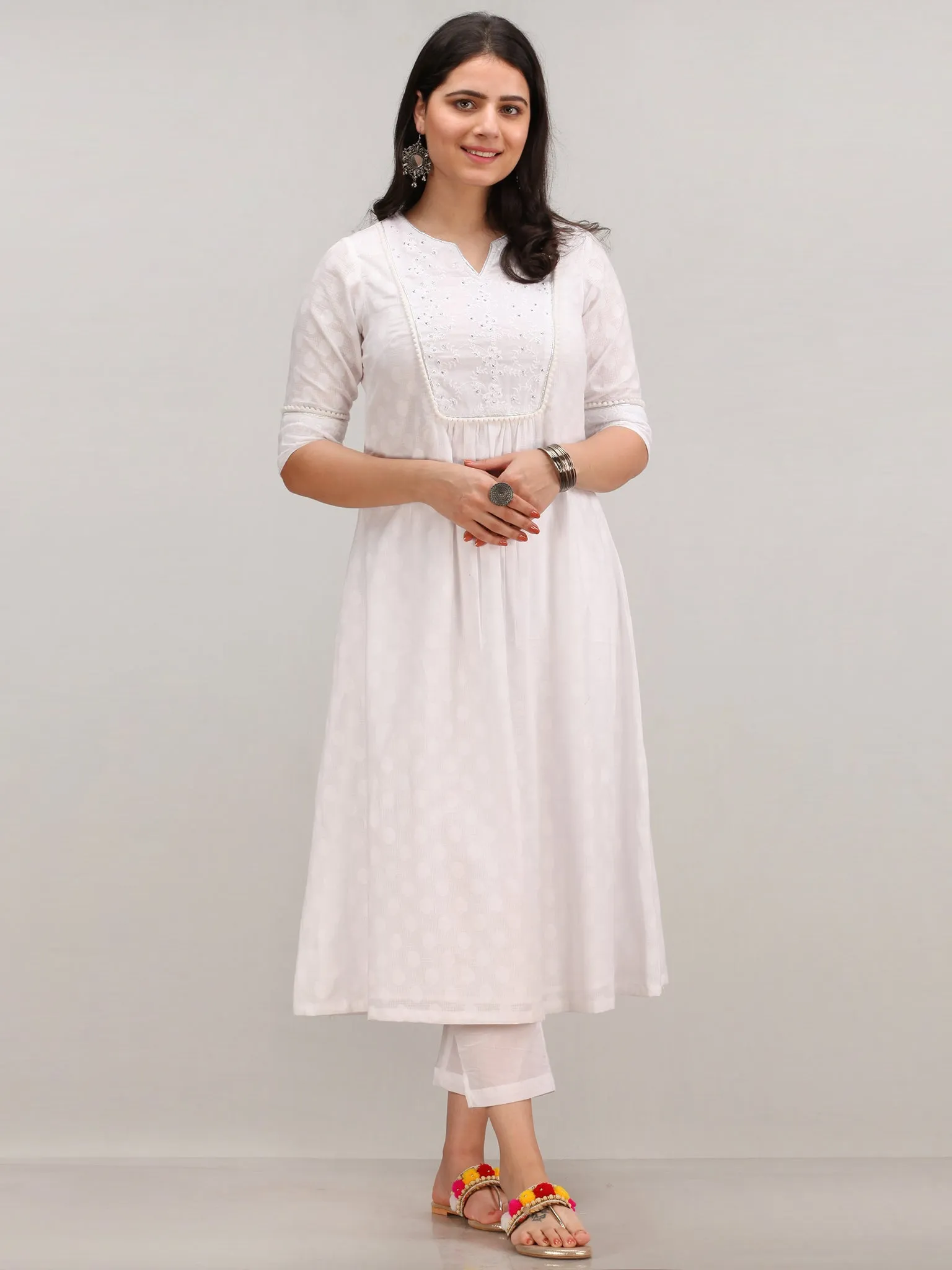 Noor Gulal - Self Emboss Work ALine Kurta Pant Set With Leheriya Dupatta - KS116AXXD6