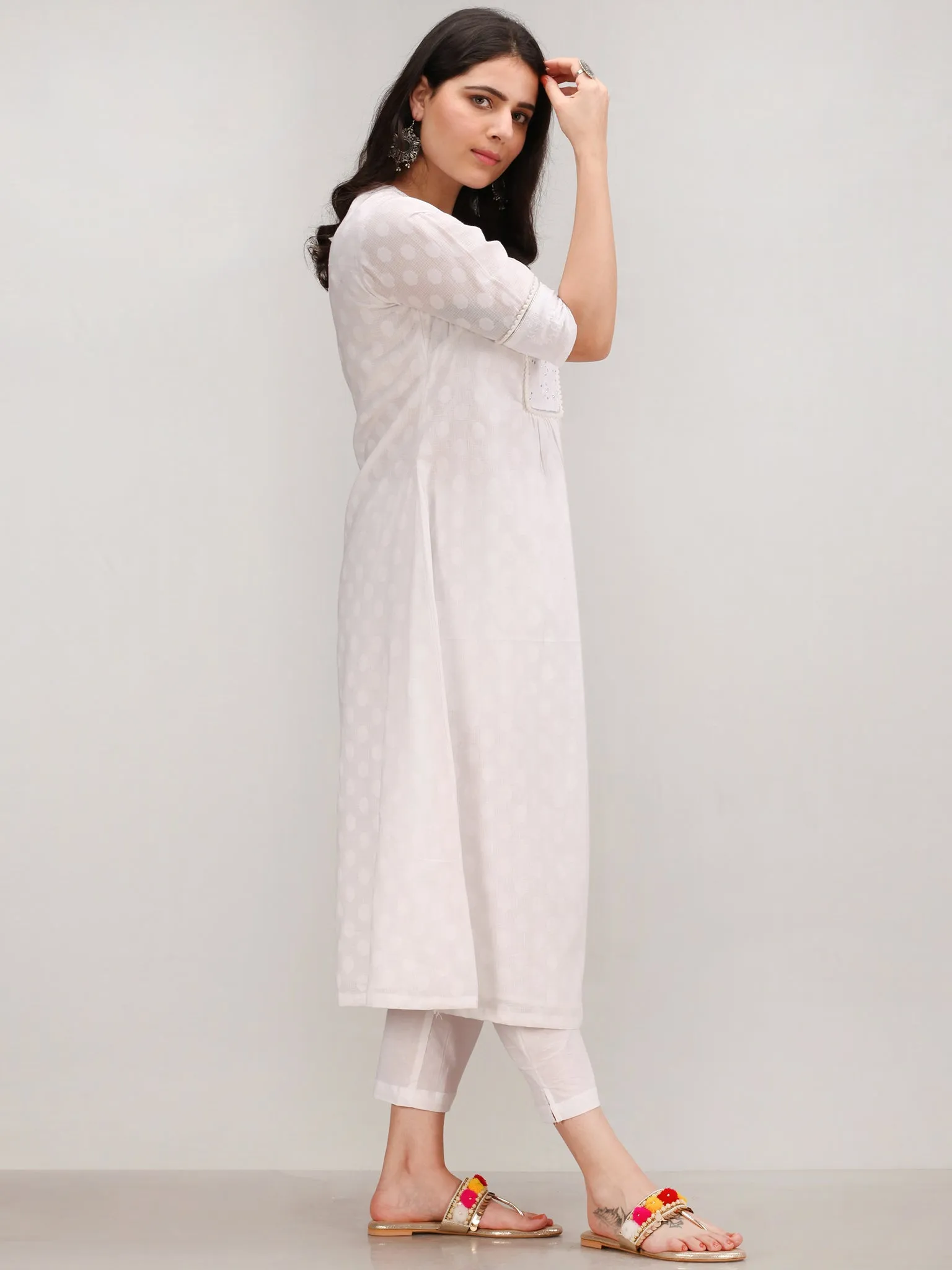 Noor Gulal - Self Emboss Work ALine Kurta Pant Set With Leheriya Dupatta - KS116AXXD6