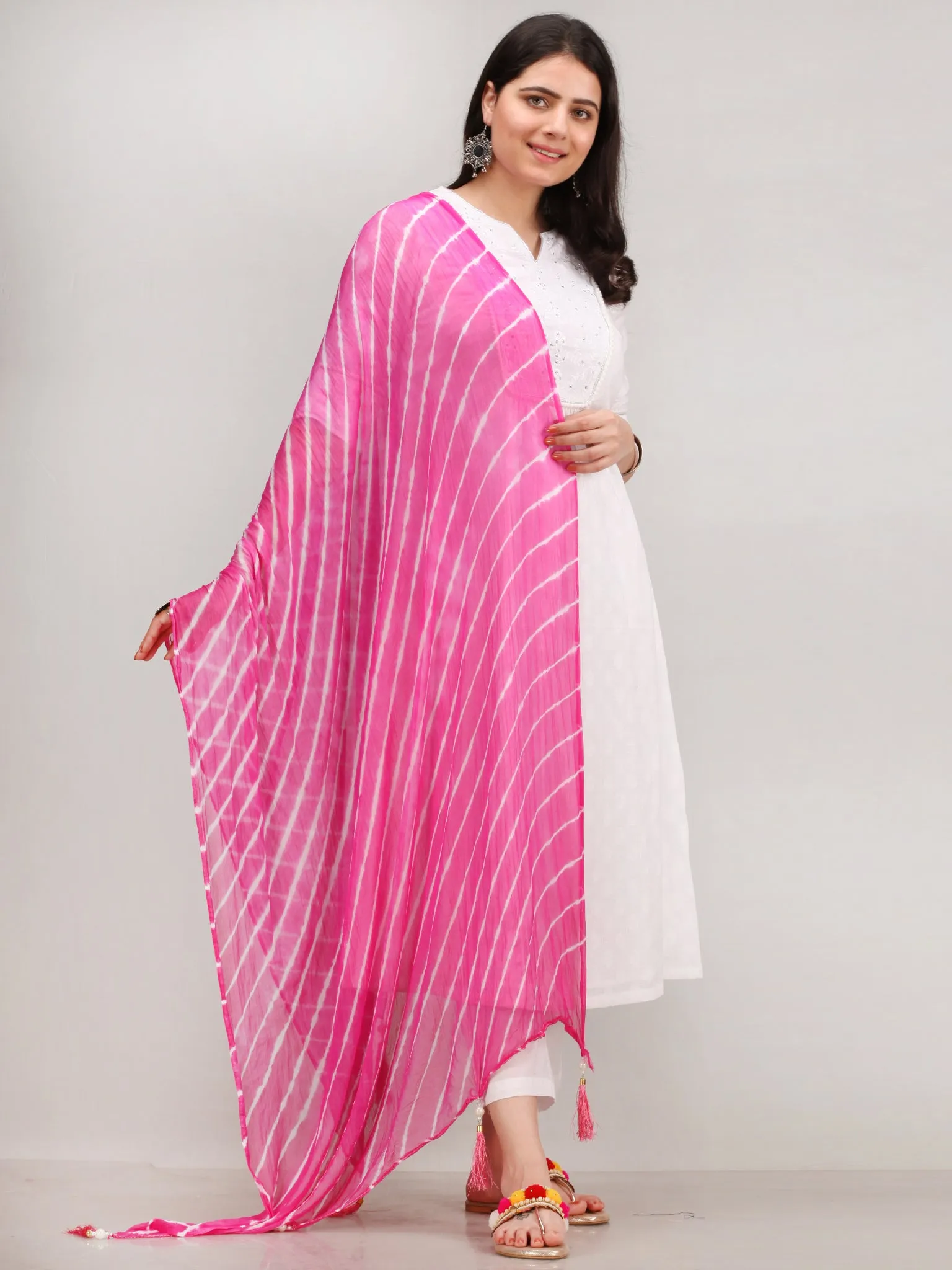 Noor Gulal - Self Emboss Work ALine Kurta Pant Set With Leheriya Dupatta - KS116AXXD6