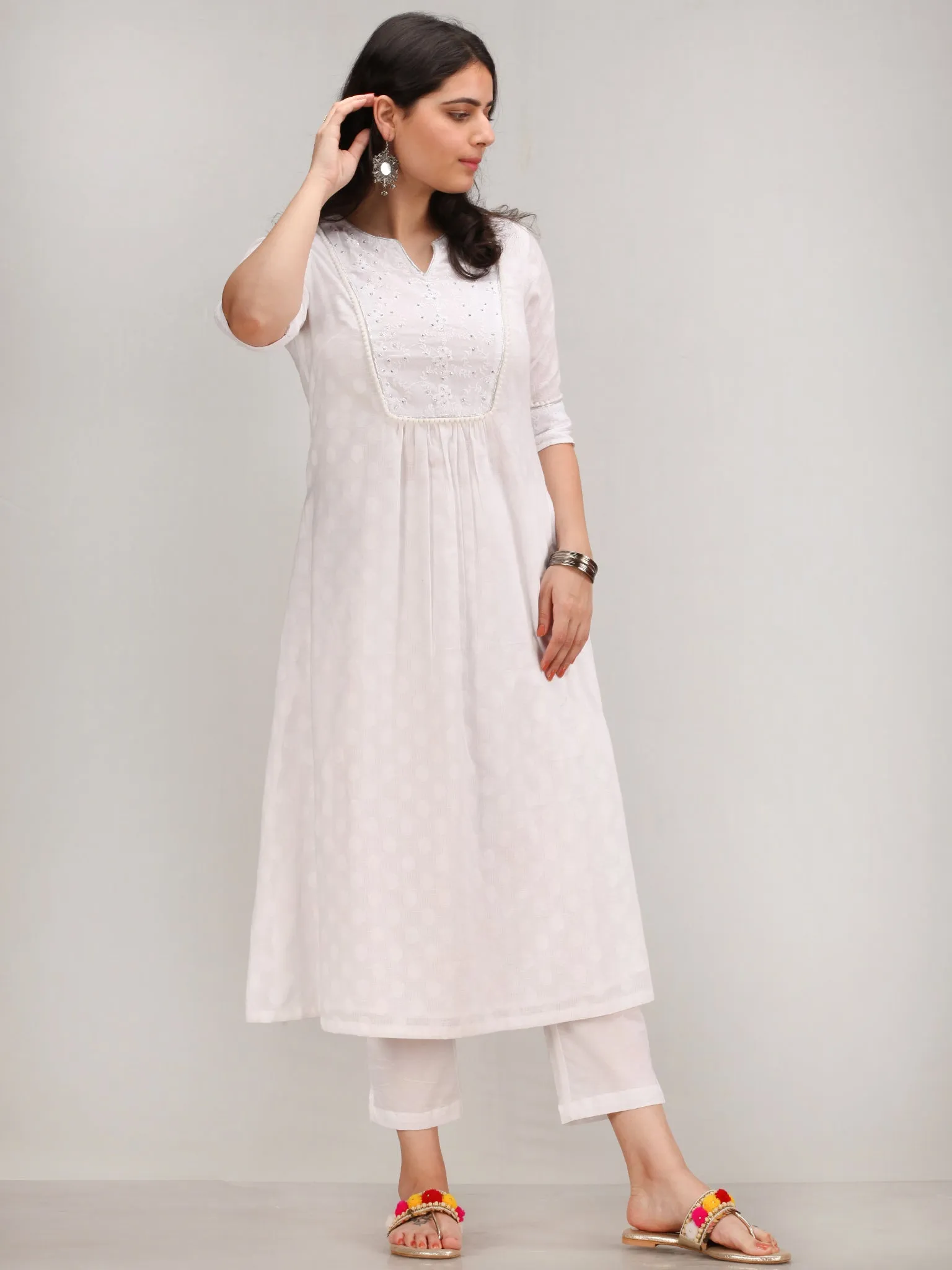 Noor Gulal - Self Emboss Work ALine Kurta Pant Set With Leheriya Dupatta - KS116AXXD6