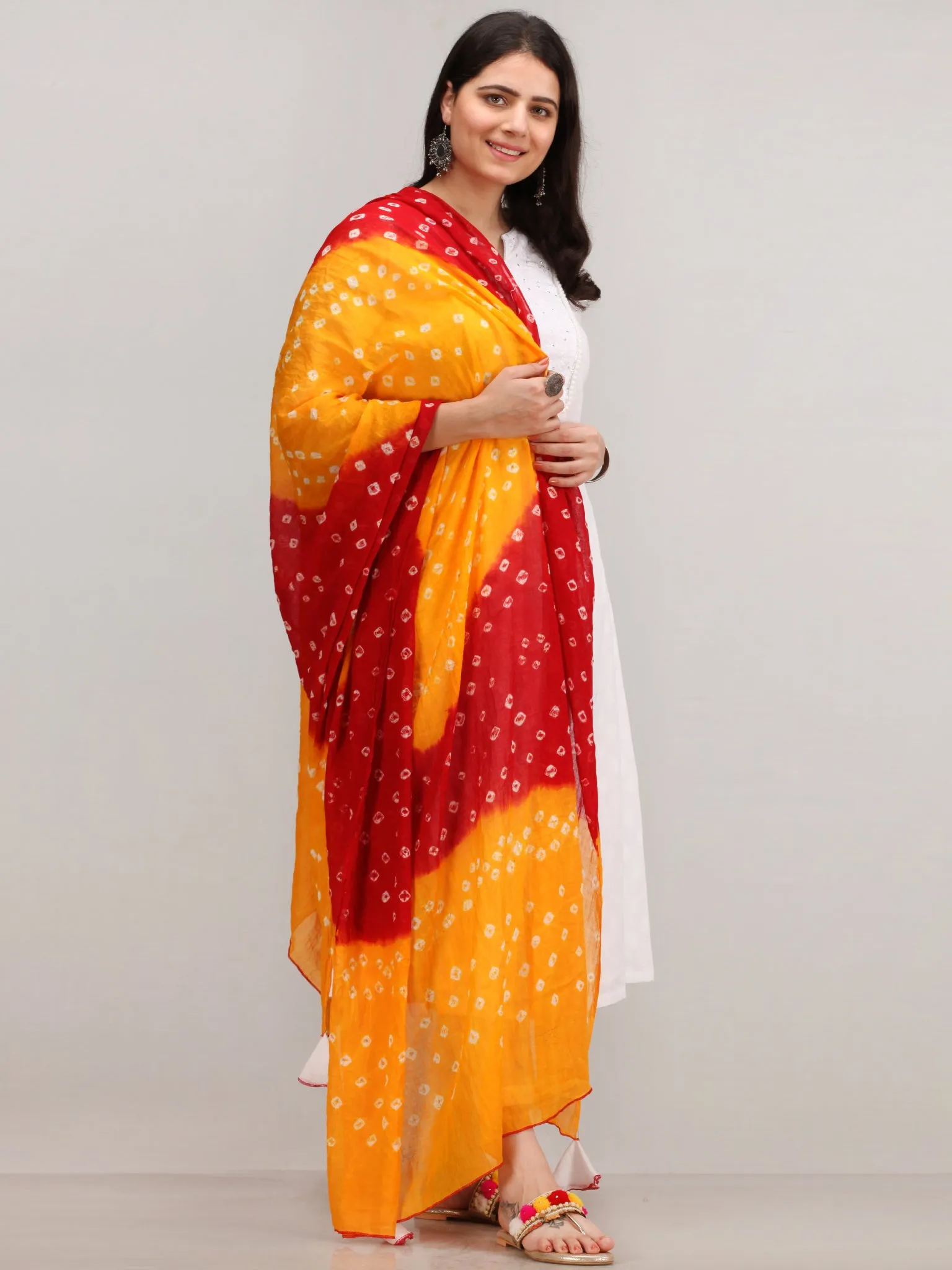 Noor Gulal - Self Emboss Work ALine Kurta Pant Set With Leheriya Dupatta - KS116AXXD6