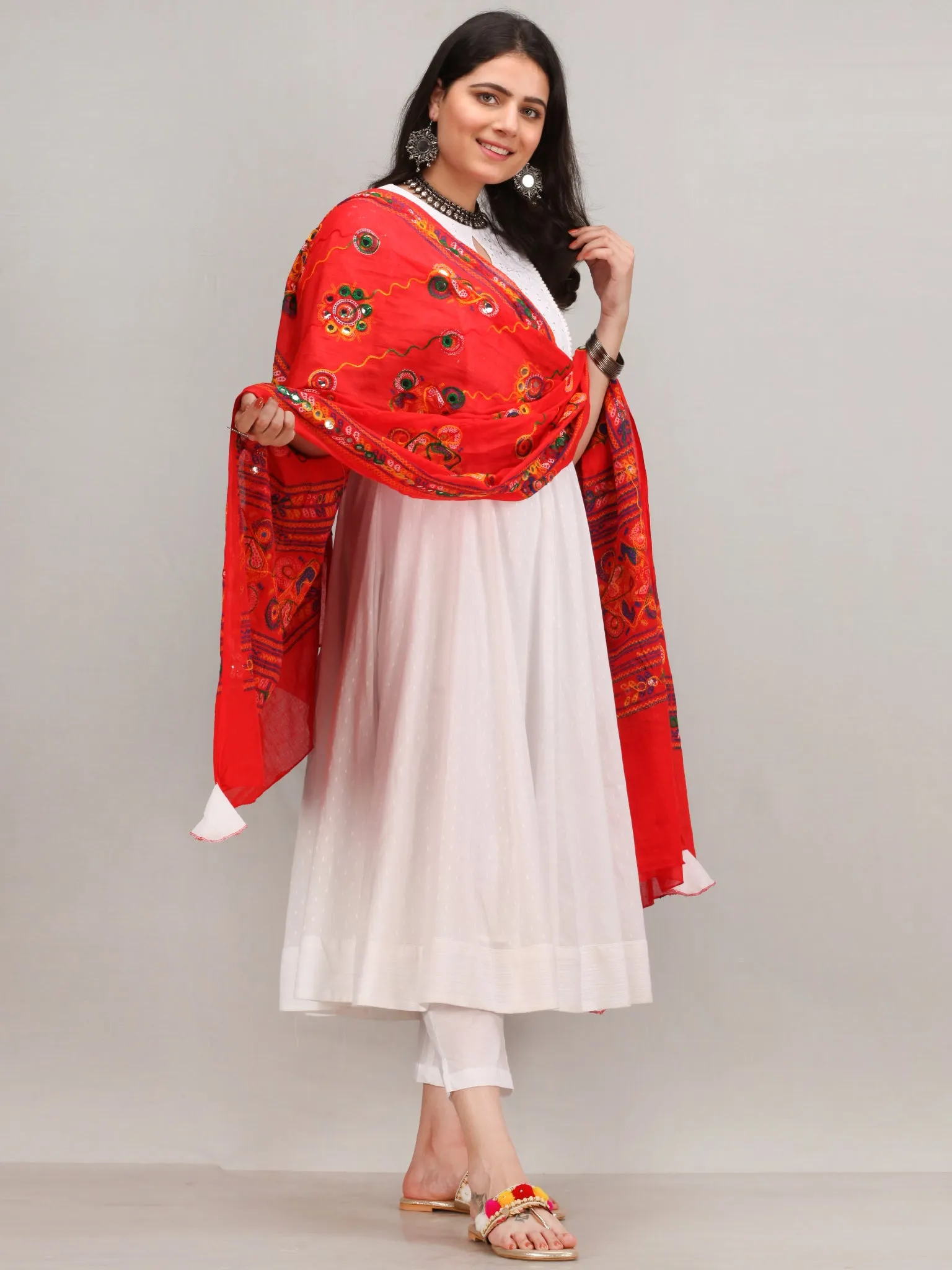 Noor Maher - Self Embroidered Anarkali Kurta Pant Set With Mirror Work Dupatta - KS37AXXD2