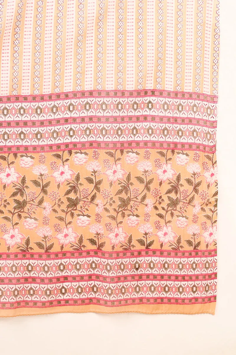 Peach Pure Cotton Floral Printed Straight Suit Set