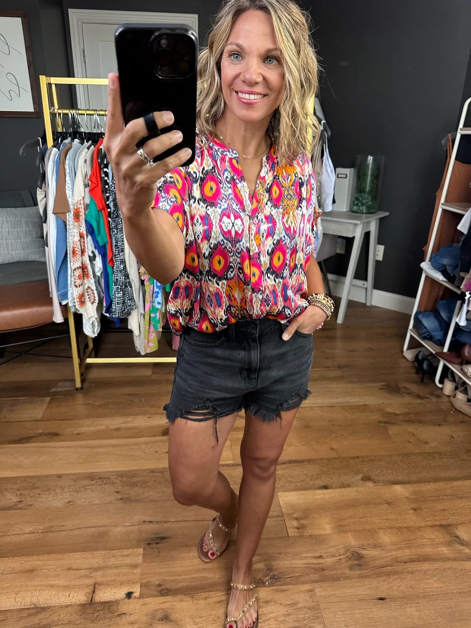 Plenty of Room Patterned Top - Fuschia Mix