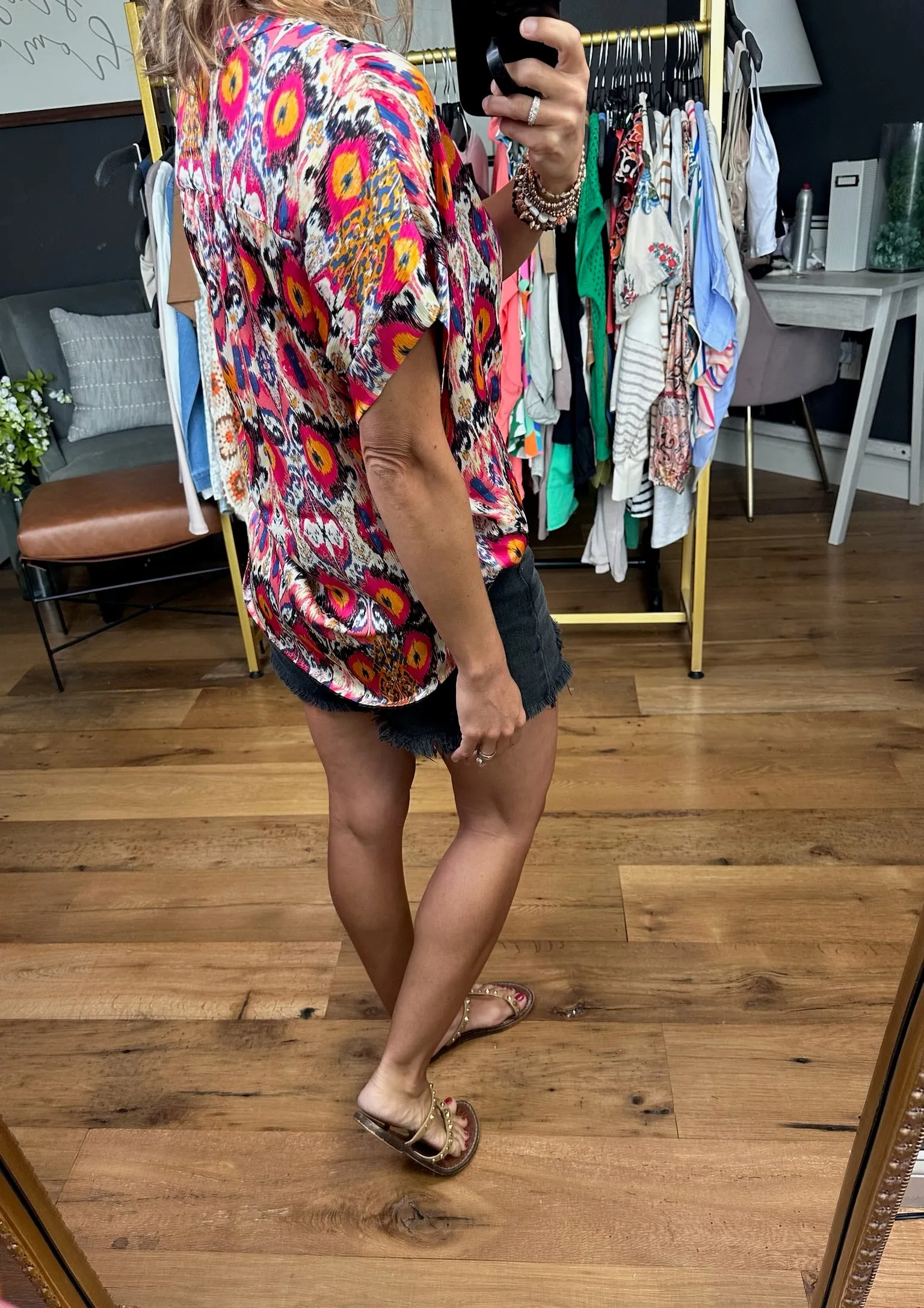 Plenty of Room Patterned Top - Fuschia Mix