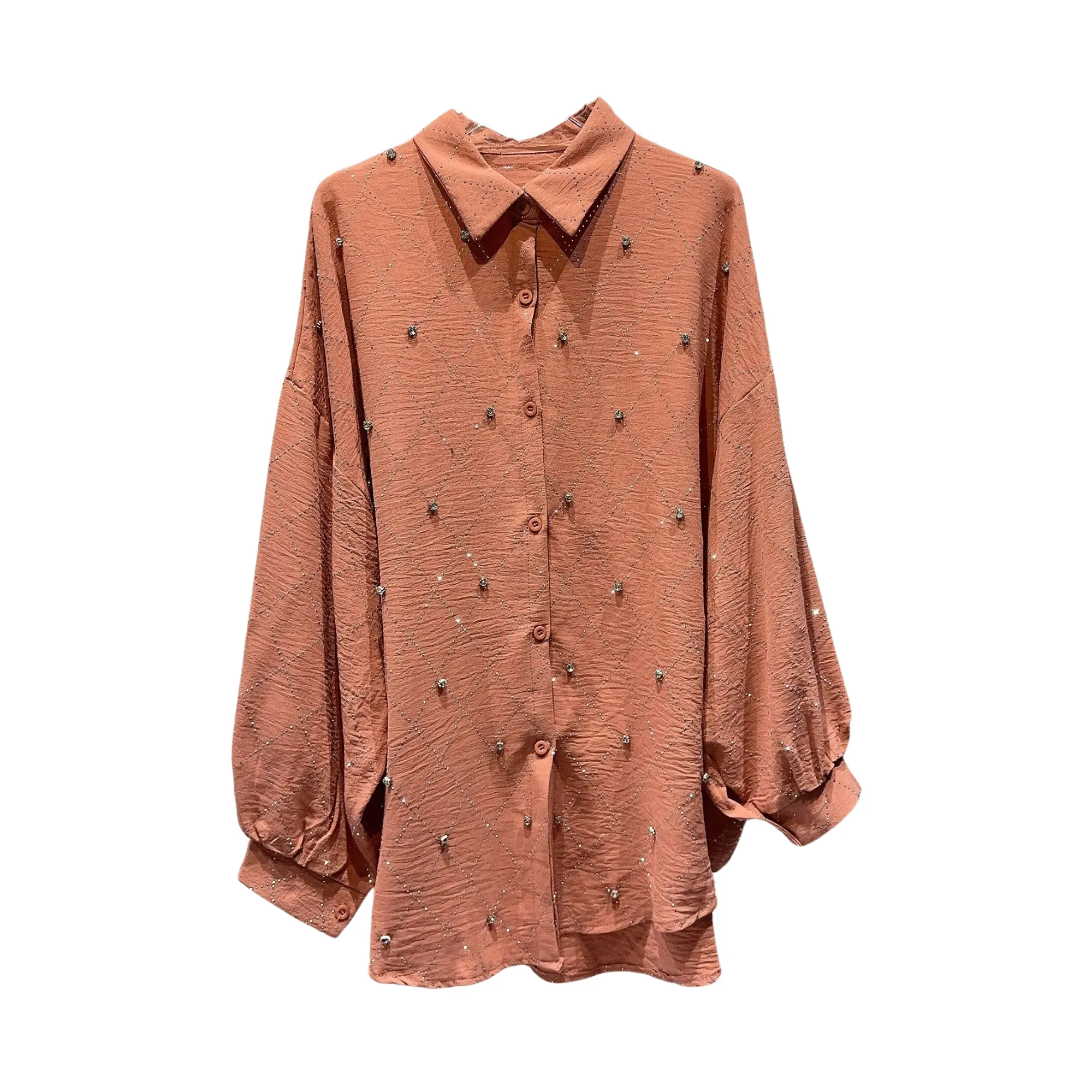 Pre Order:  Lattice Beaded Rhinestones Long Sleeves Top