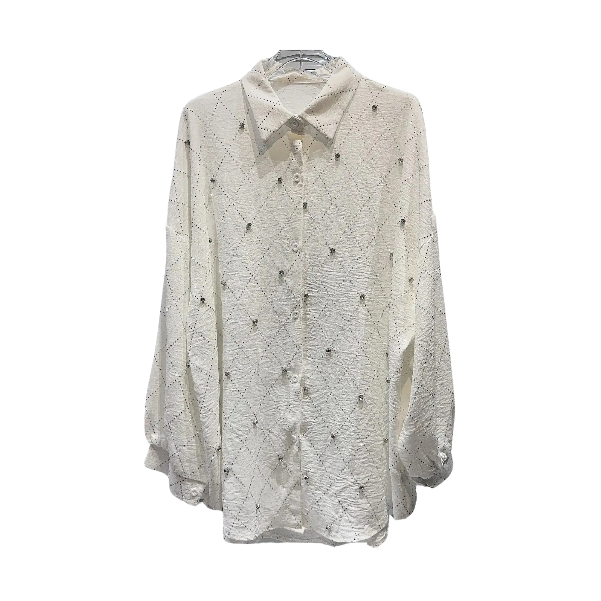 Pre Order:  Lattice Beaded Rhinestones Long Sleeves Top