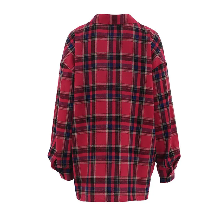 Pre Order:  Retro Plaid Loose Long Sleeved Shirt