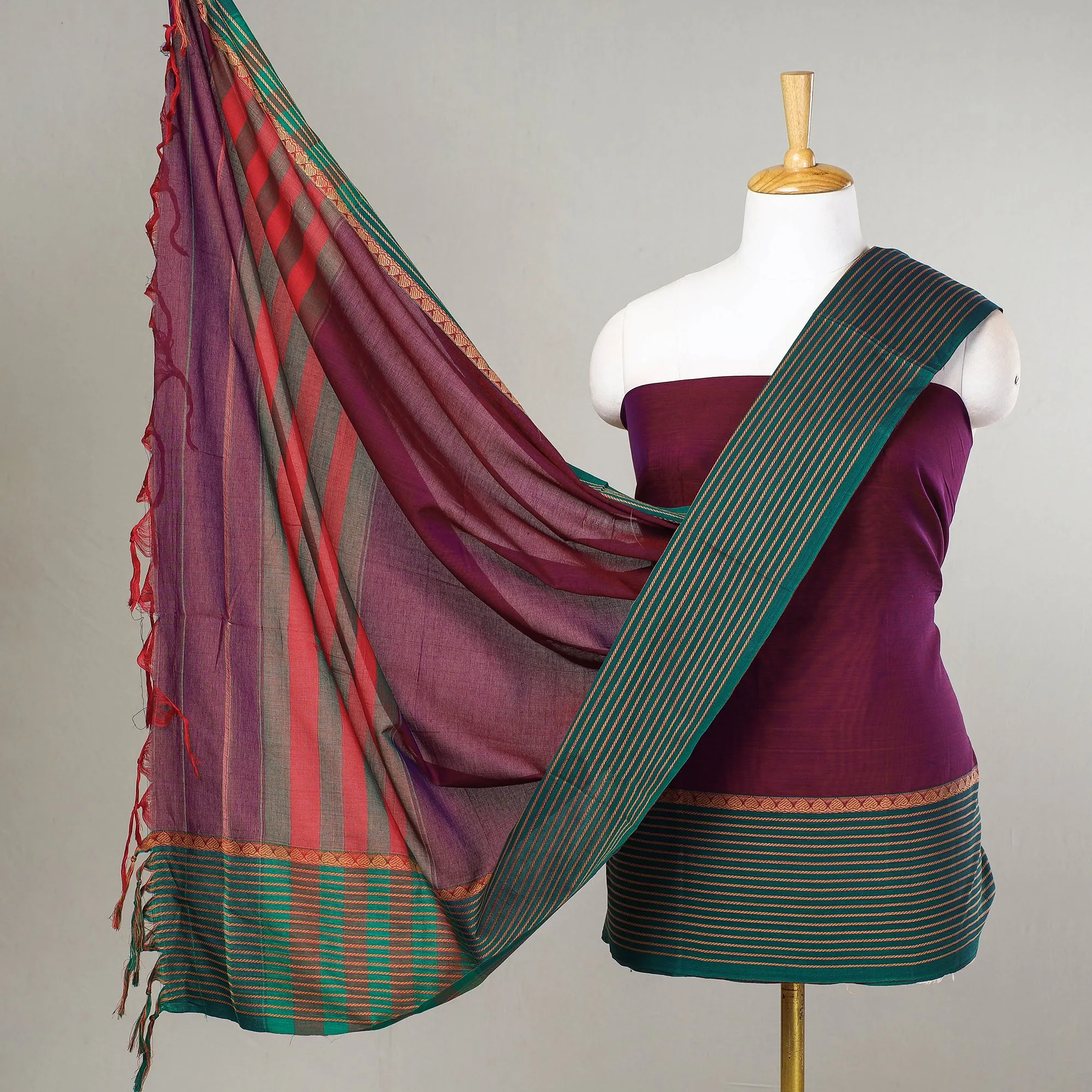 Purple - 3pc Dharwad Cotton Suit Material Set 103