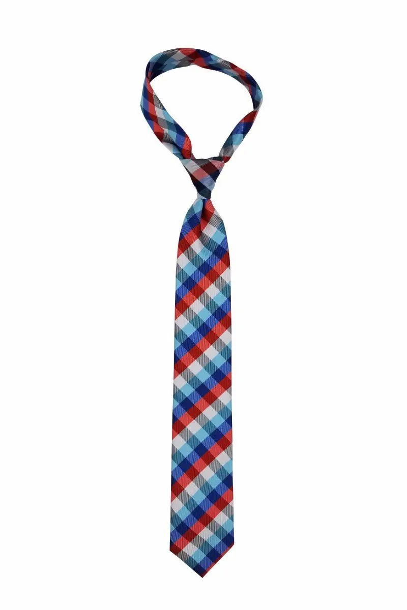 Red Blue Green Striped Plaid Traditional Tie
