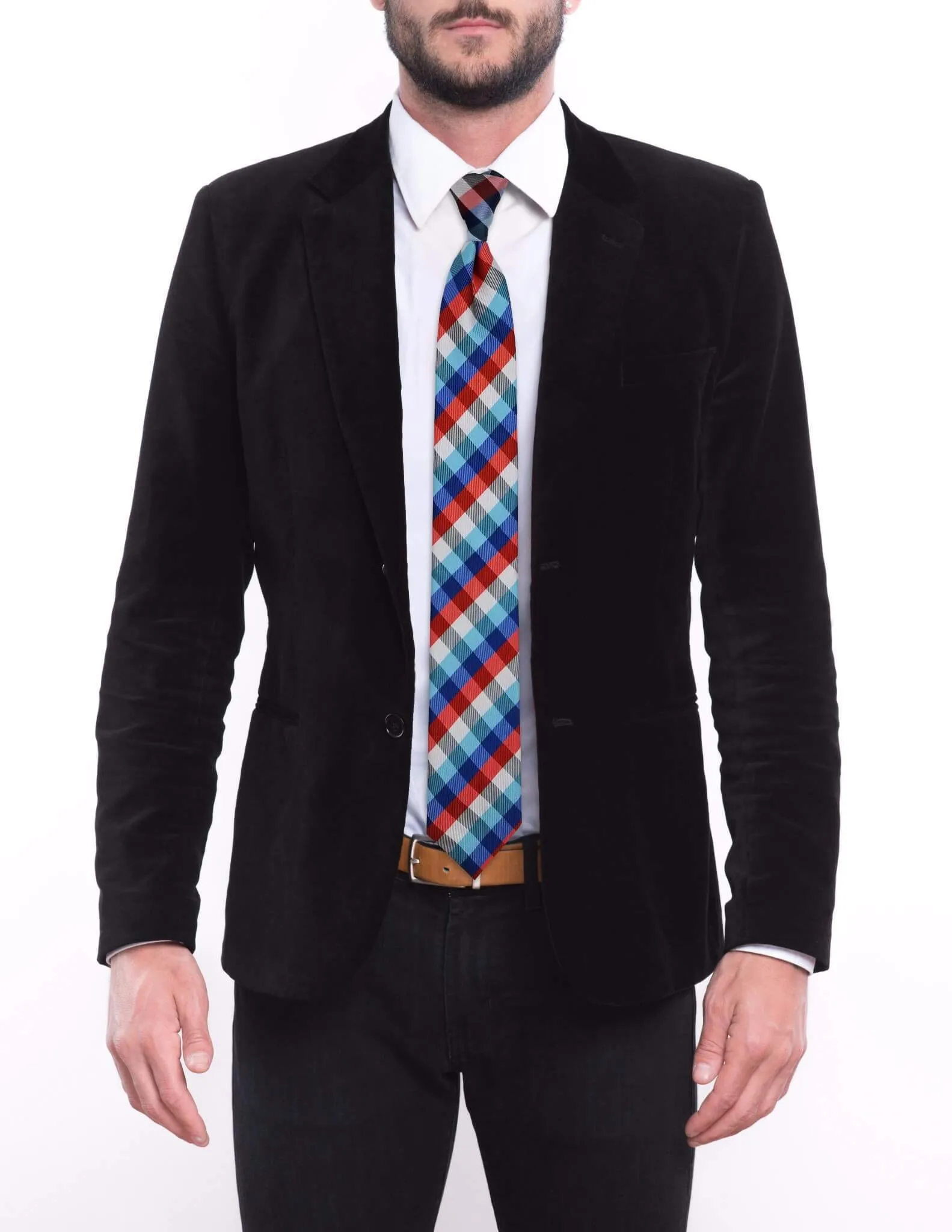 Red Blue Green Striped Plaid Traditional Tie