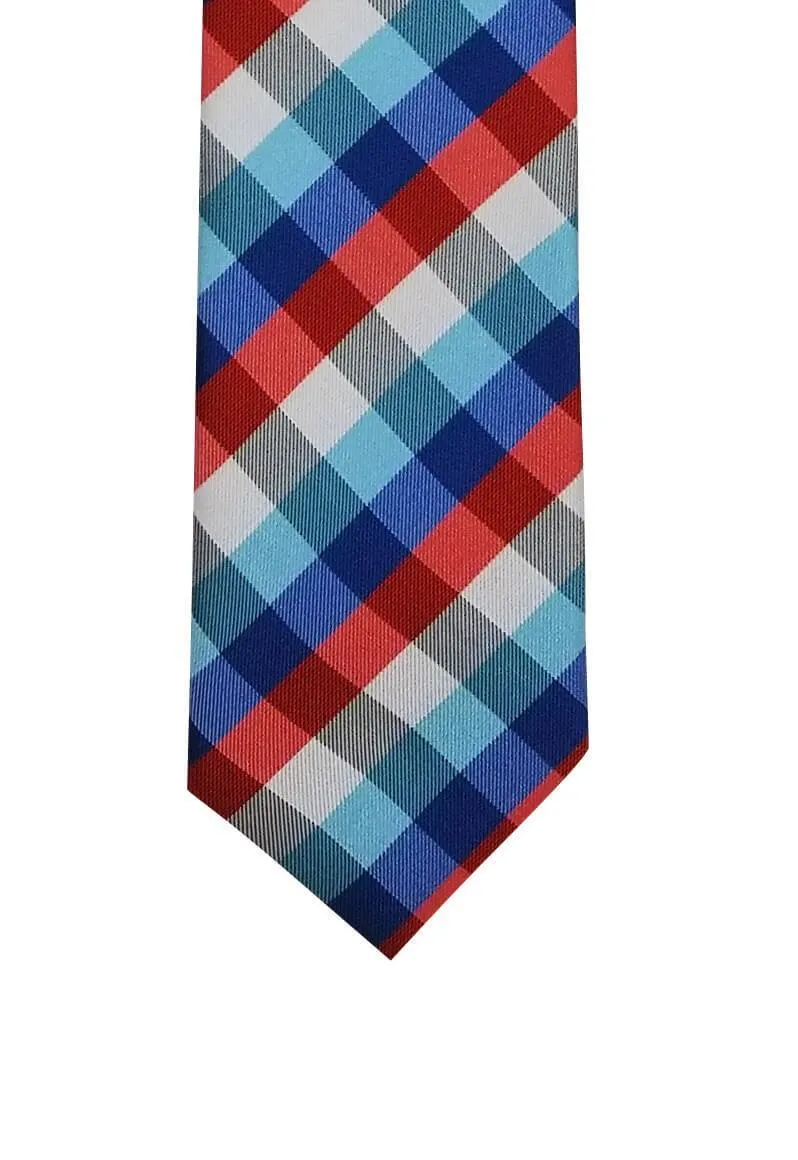 Red Blue Green Striped Plaid Traditional Tie