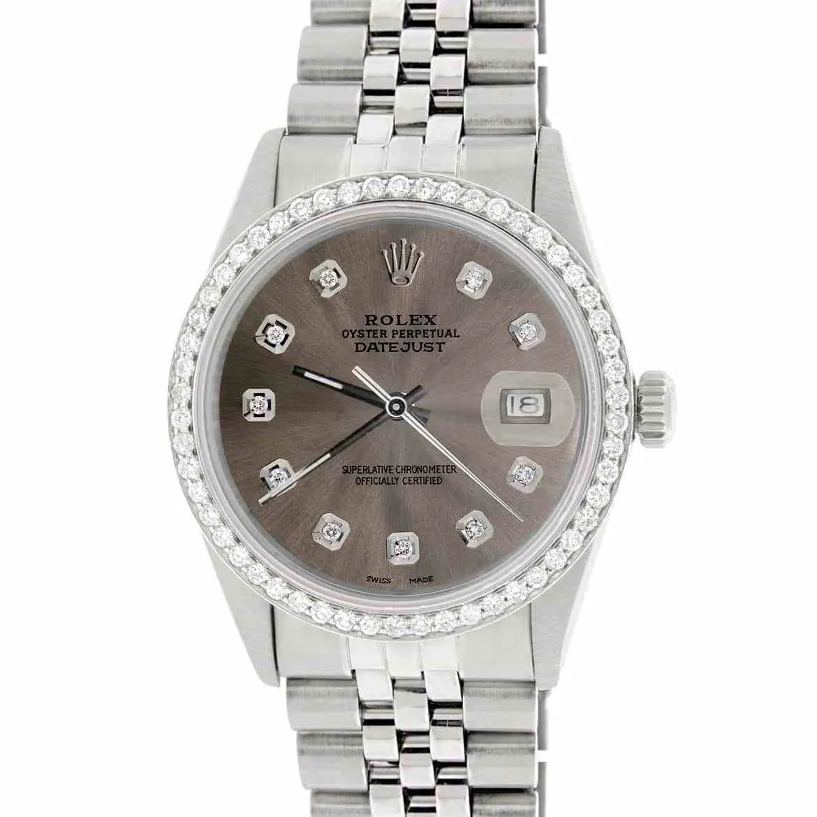 Rolex Datejust 36mm Steel Jubilee Watch with Dark Gray Dial &amp; Diamond Bezel TFJ-142508058