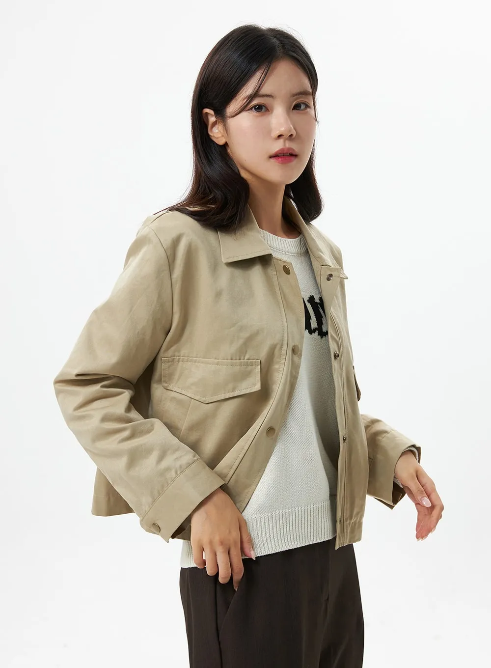 Snap Button Collared Jacket OS325