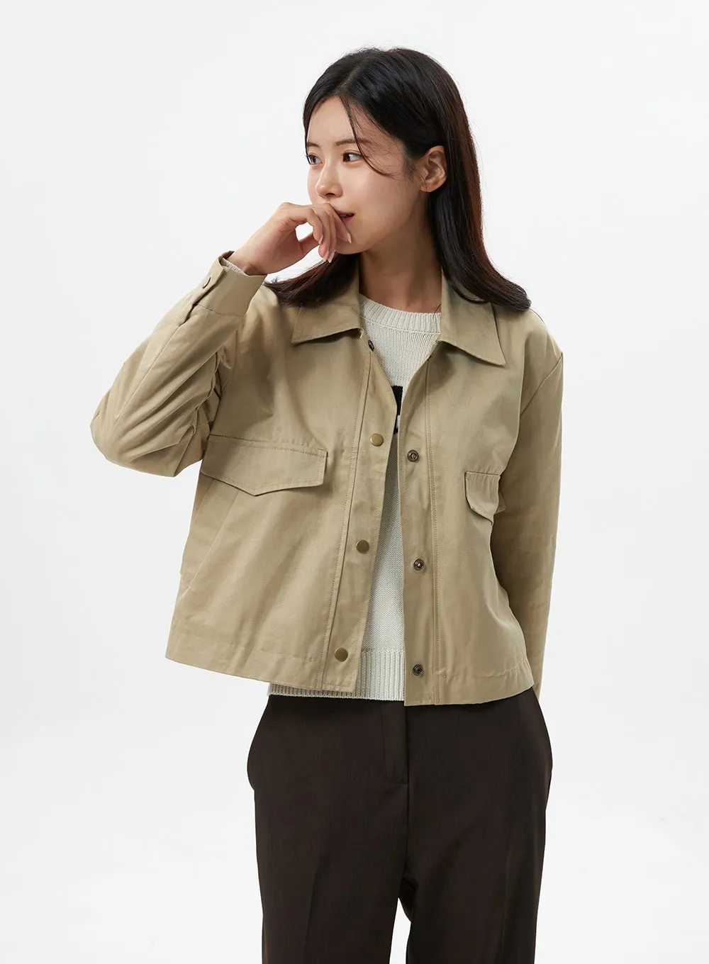 Snap Button Collared Jacket OS325