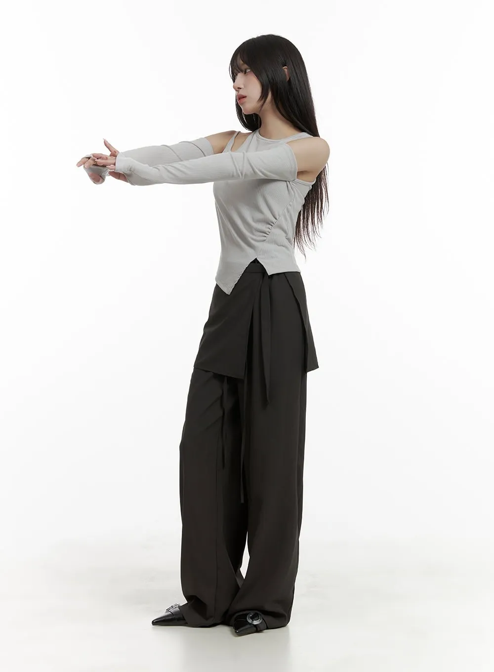 Solid Wrap Wide Leg Trousers CA426