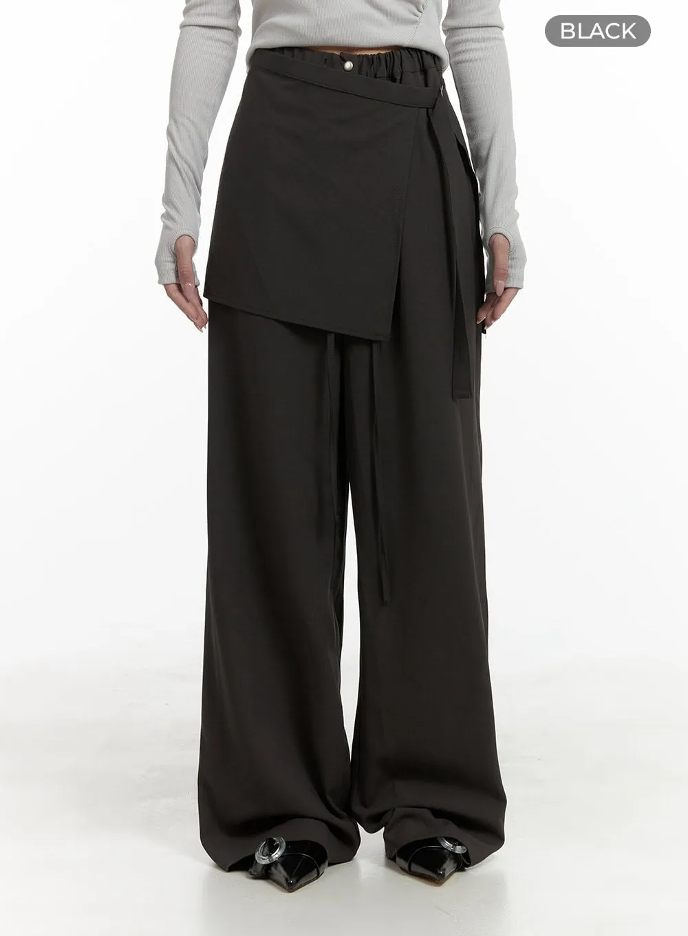 Solid Wrap Wide Leg Trousers CA426
