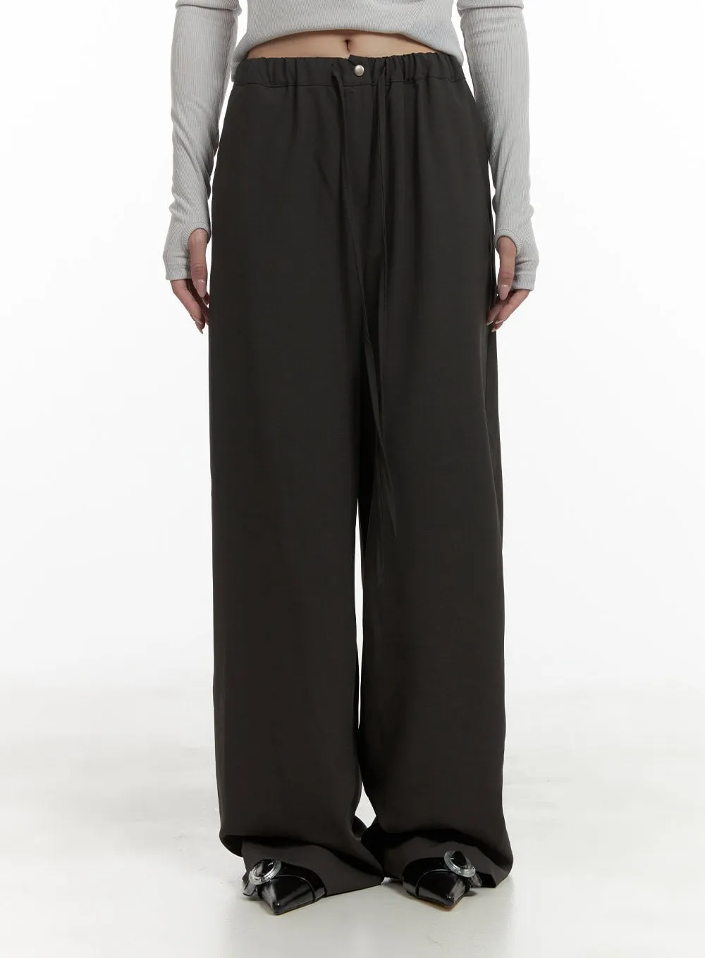 Solid Wrap Wide Leg Trousers CA426