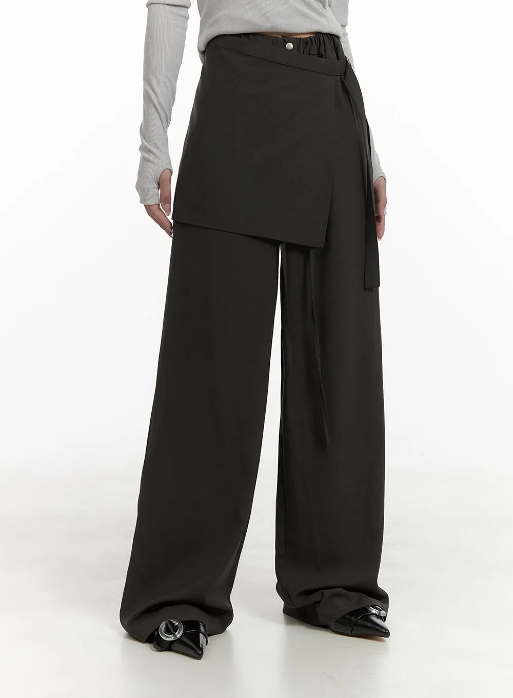 Solid Wrap Wide Leg Trousers CA426