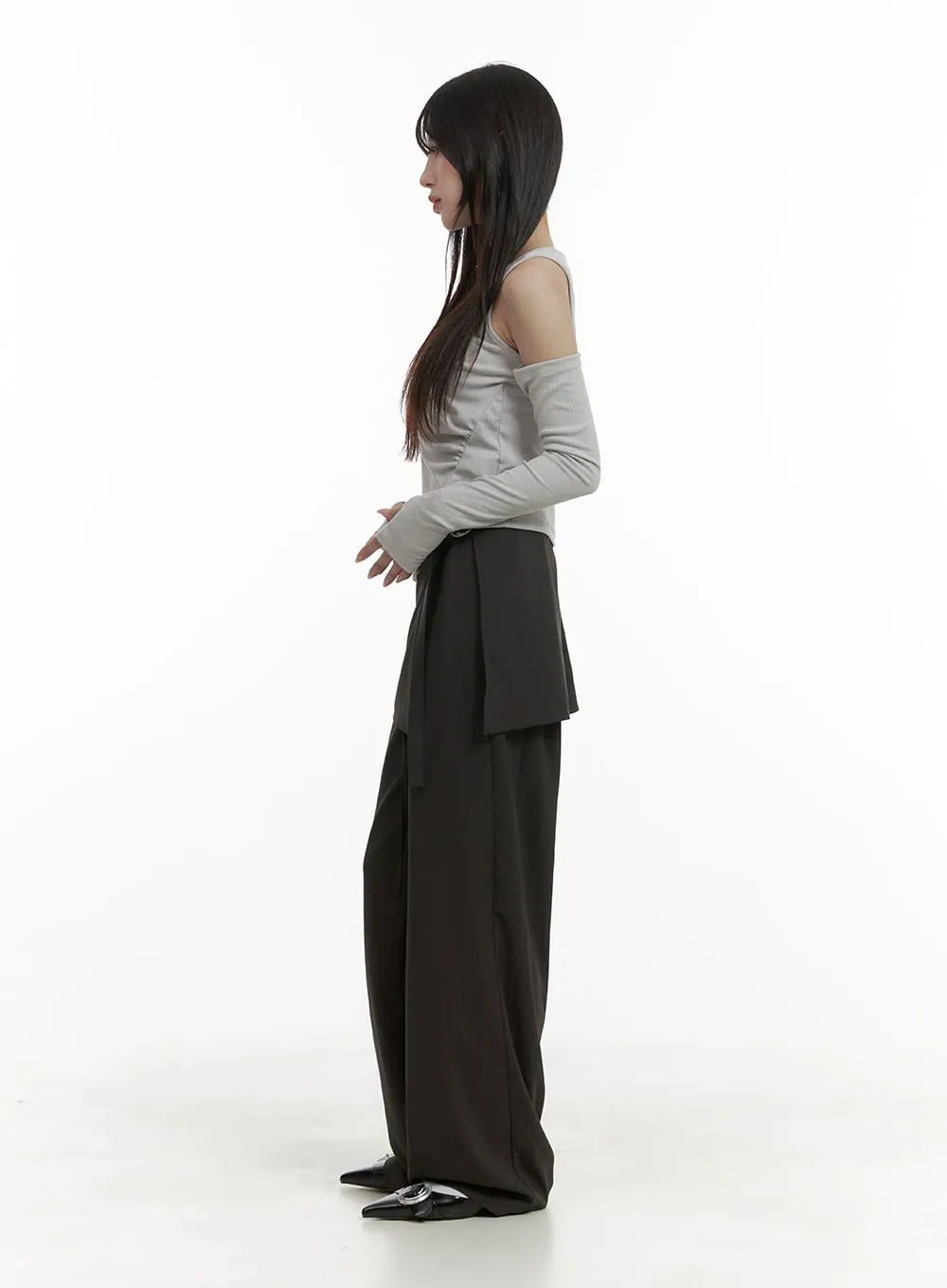 Solid Wrap Wide Leg Trousers CA426