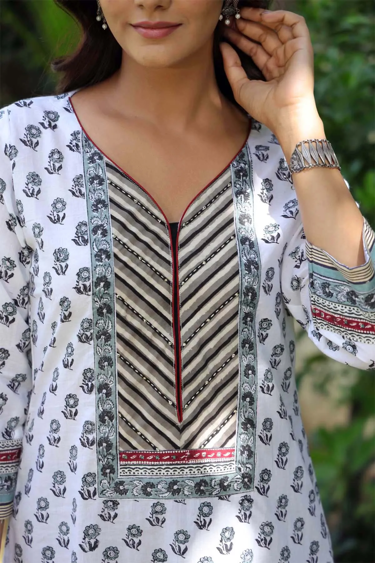 Straight Fit Hand Block Printed Kurta In Black And White Color