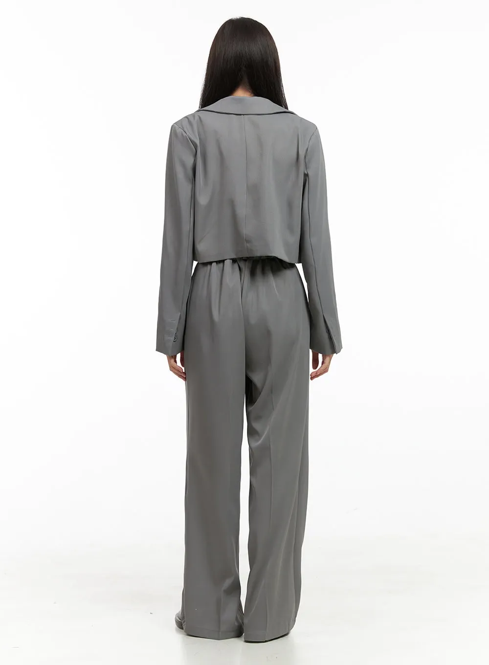 Tailored Pintuck Buttoned Pants and Crop Jacket Set OG416