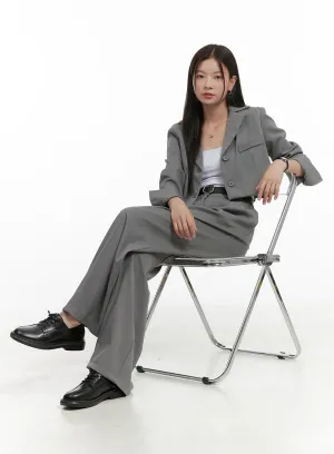 Tailored Pintuck Buttoned Pants and Crop Jacket Set OG416